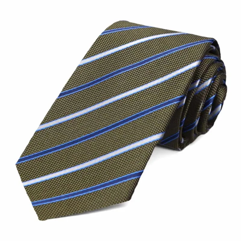 Dark Olive Stanley Striped Slim Necktie sold by TieMart