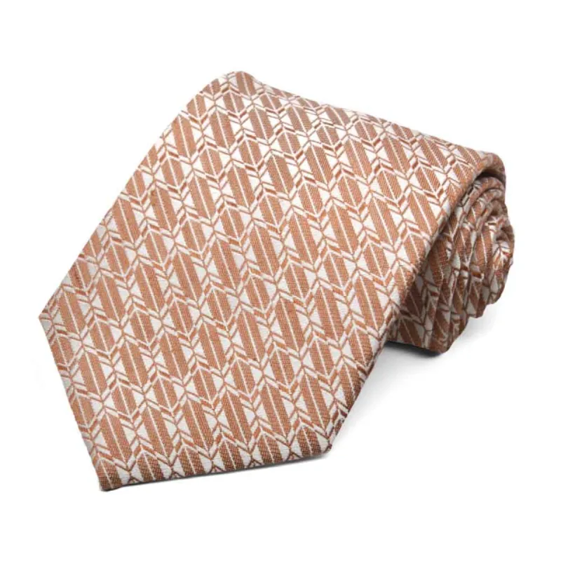 Dark Orange Broker Geometric Linen/Silk Necktie sold by TieMart