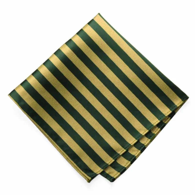 Hunter Green and Gold Formal Striped Pocket Square sold by TieMart