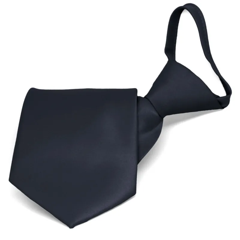 Dark Navy Blue Solid Color Zipper Tie sold by TieMart