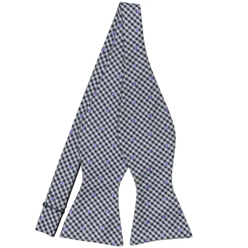 Powder Blue and Purple Arvon Gingham Self-Tie Bow Tie sold by TieMart