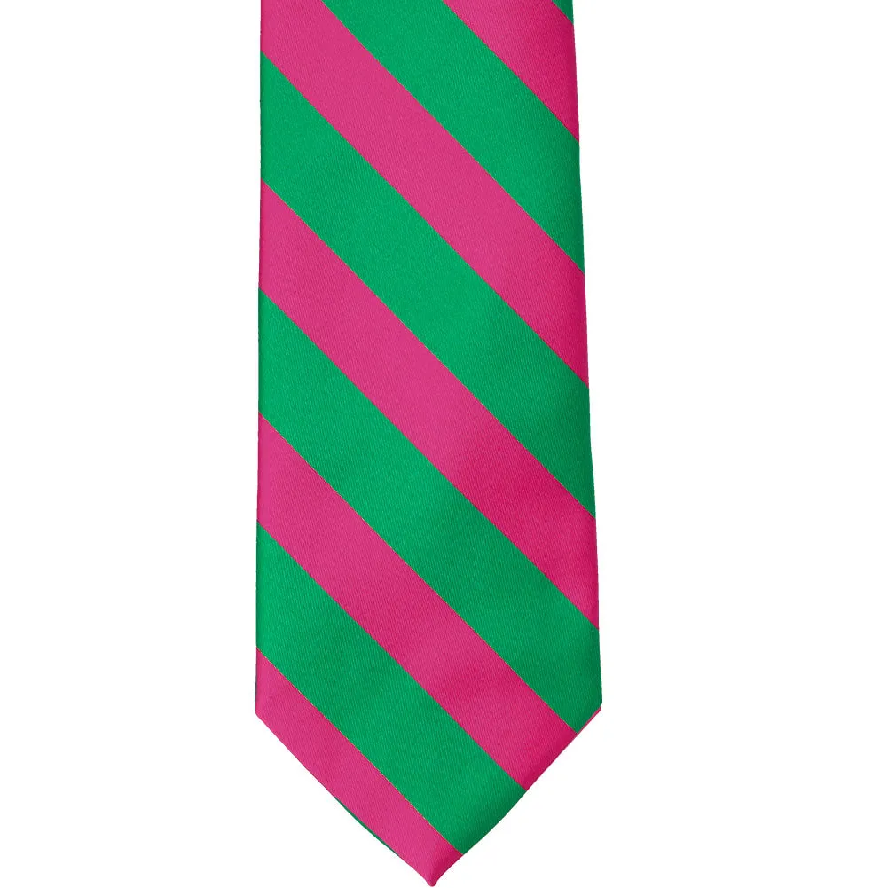 Kelly Green and Fuchsia Striped Tie sold by TieMart product image thumbnail 3