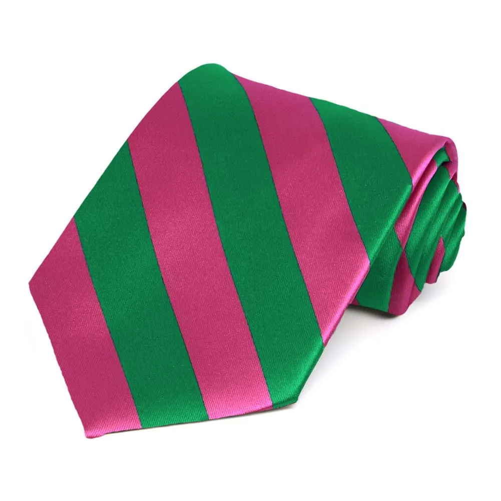 Kelly Green and Fuchsia Striped Tie sold by TieMart
