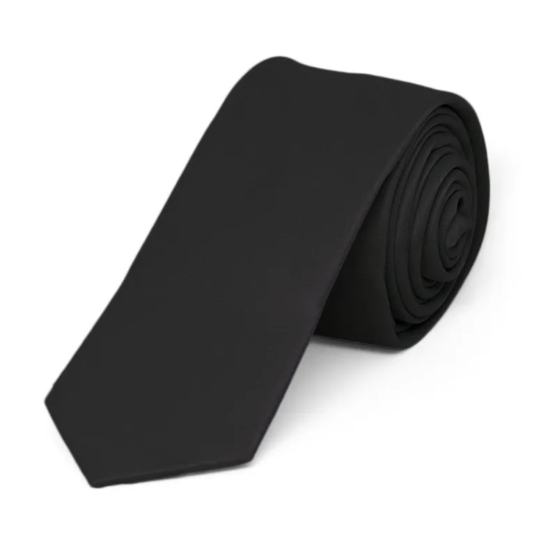 Black Skinny Solid Color Necktie, 2" Width sold by TieMart