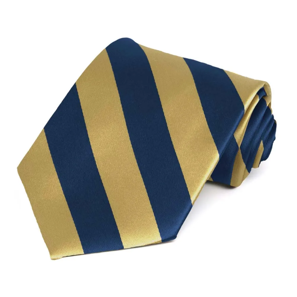 Light Gold and Twilight Blue Extra Long Striped Tie sold by TieMart