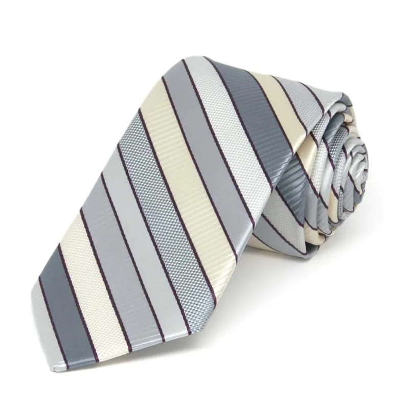 Light Silver Douglas Striped Slim Necktie, 2.5" Width sold by TieMart