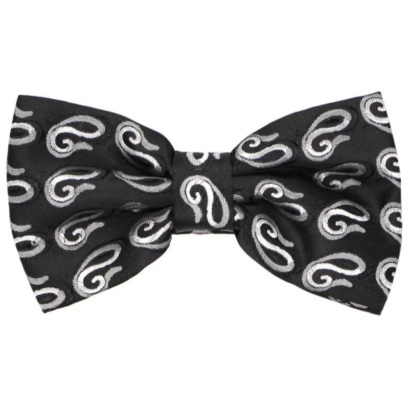 Black and Silver Etna Paisley Bow Tie sold by TieMart