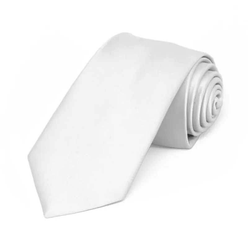 White Premium Slim Necktie, 2.5" Width sold by TieMart