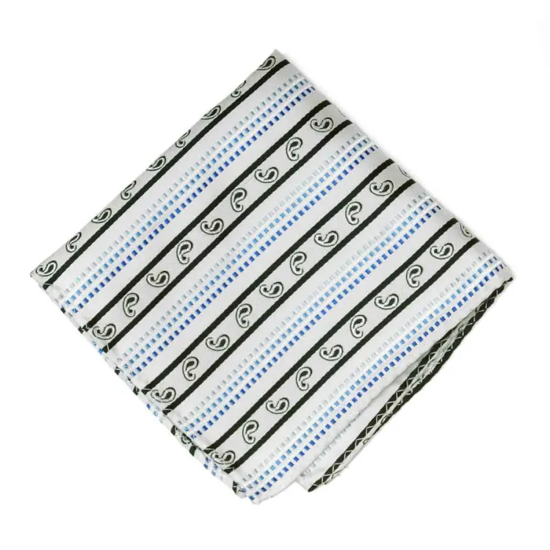 White Miniature Paisley Pocket Square sold by TieMart