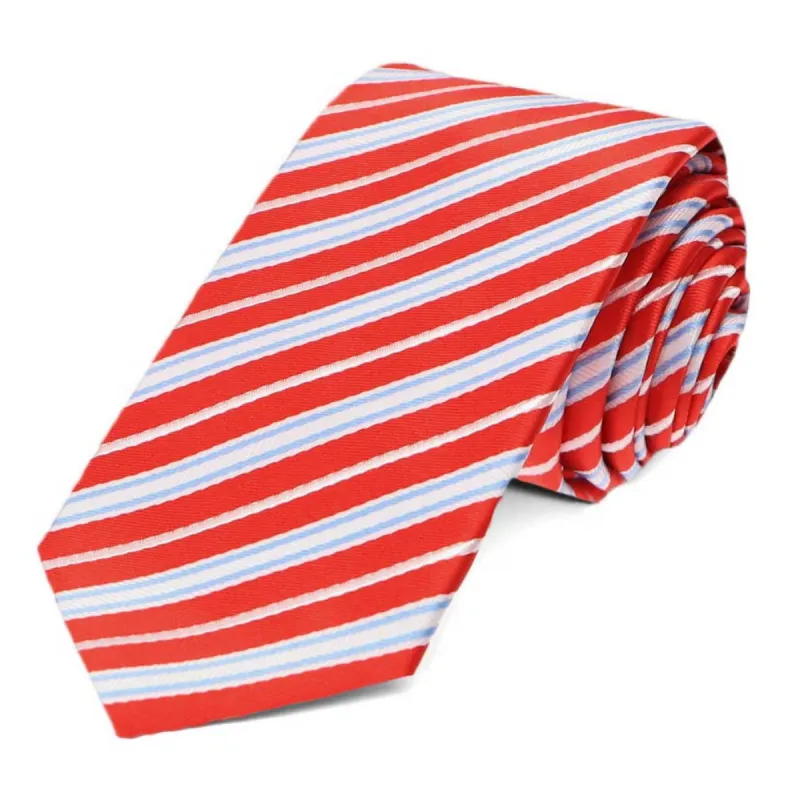 Red Superior Striped Slim Necktie sold by TieMart