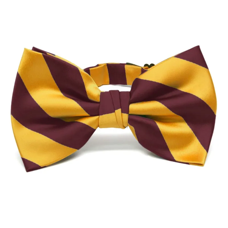 Maroon and Golden Yellow Striped Bow Tie sold by TieMart