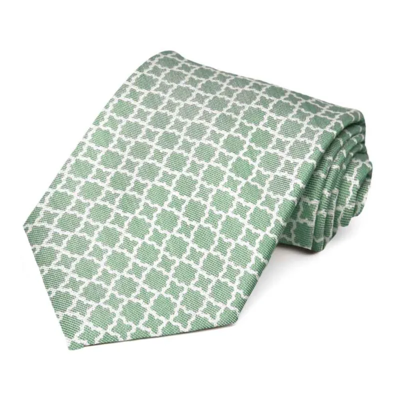 Juniper Green Moroccan Trellis Cotton/Silk Extra Long Necktie sold by TieMart