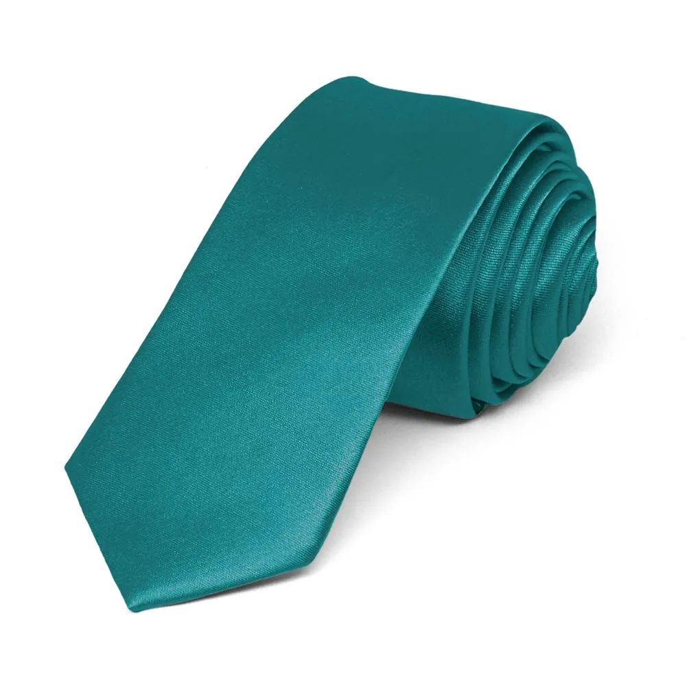 Deep Aqua Skinny Solid Color Necktie, 2" Width sold by TieMart