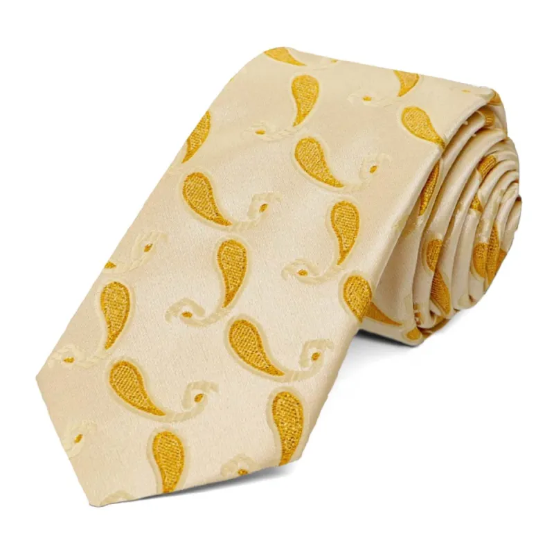 Gold Fairport Paisley Slim Necktie sold by TieMart