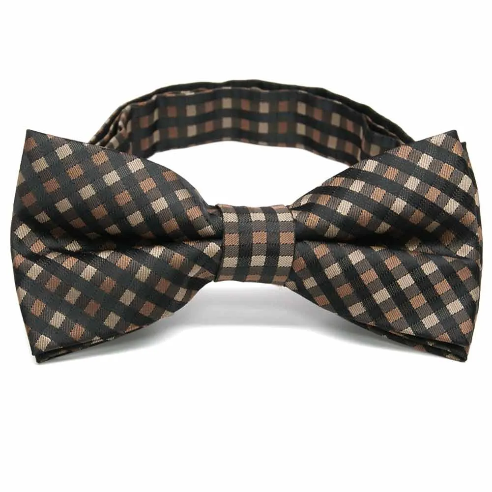 Light Brown George Plaid Band Collar Bow Tie sold by TieMart
