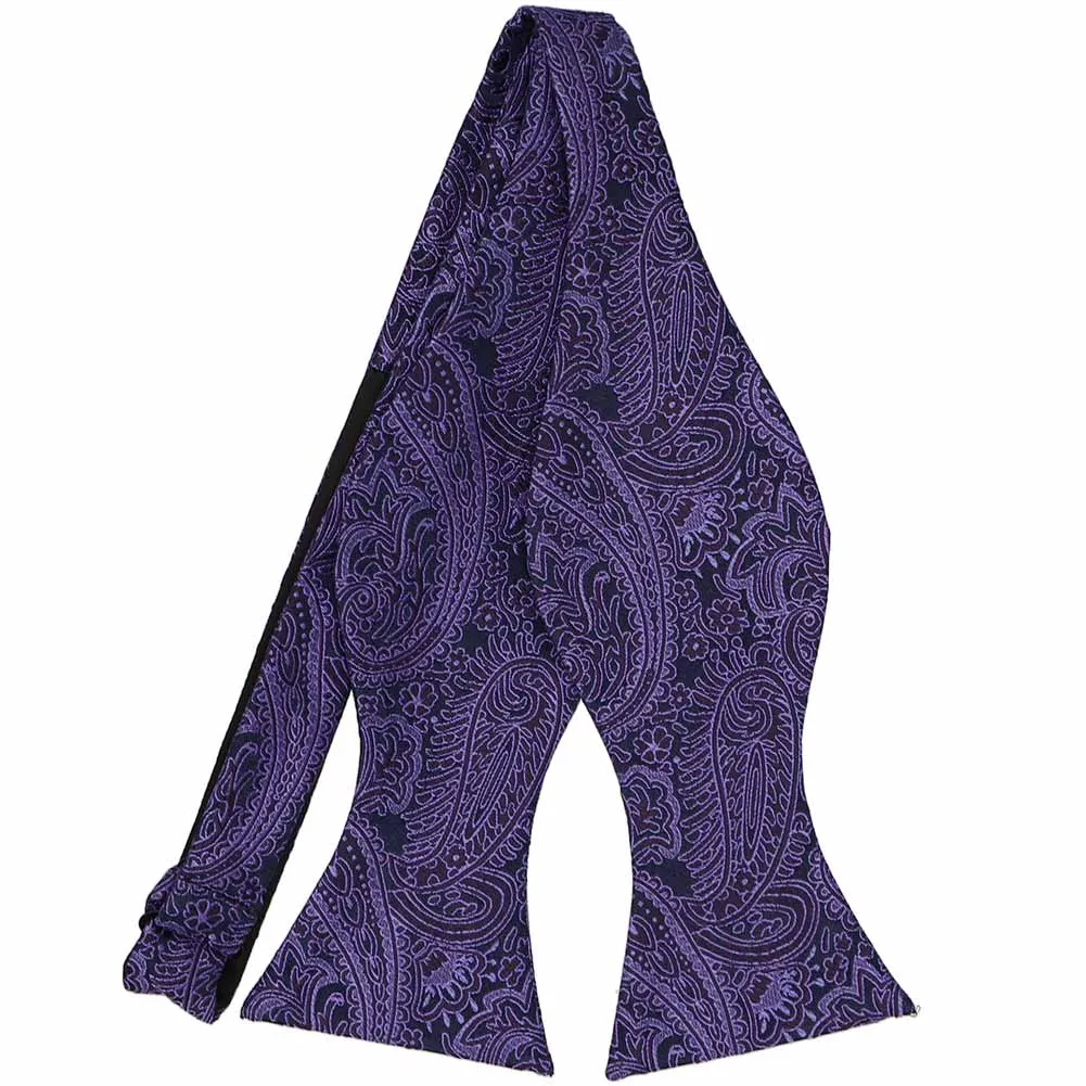 Lapis Purple and Navy Blue Rocky Paisley Self-Tie Bow Tie sold by TieMart