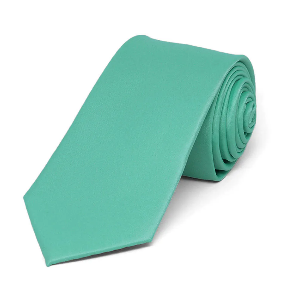 Aquamarine Slim Solid Color Necktie, 2.5" Width sold by TieMart