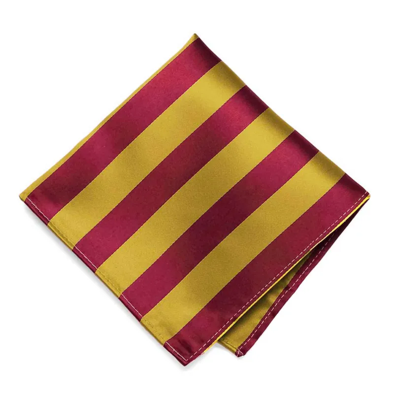 Crimson Red and Gold Striped Pocket Square sold by TieMart
