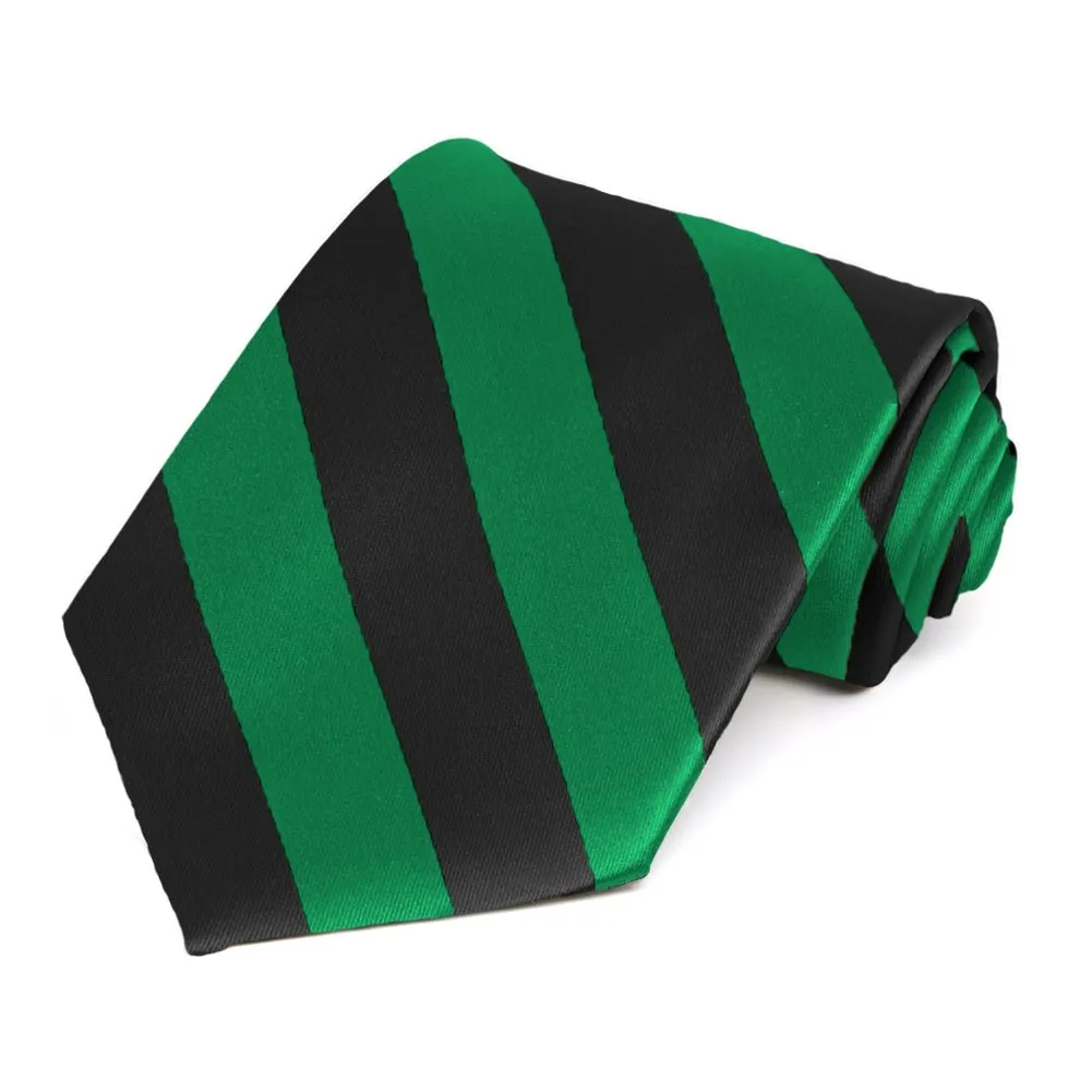 Kelly Green and Black Striped Tie sold by TieMart