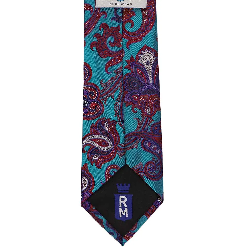Turquoise Poet Paisley Silk Narrow Necktie, 3" Width sold by TieMart product image thumbnail 4