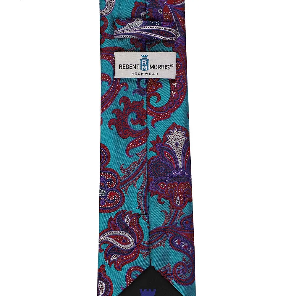 Turquoise Poet Paisley Silk Narrow Necktie, 3" Width sold by TieMart product image thumbnail 3