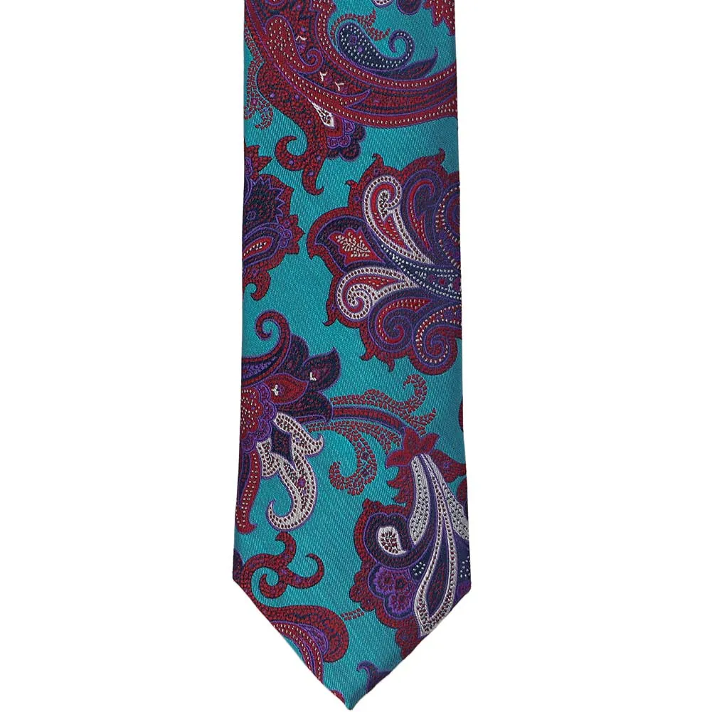 Turquoise Poet Paisley Silk Narrow Necktie, 3" Width sold by TieMart product image thumbnail 2