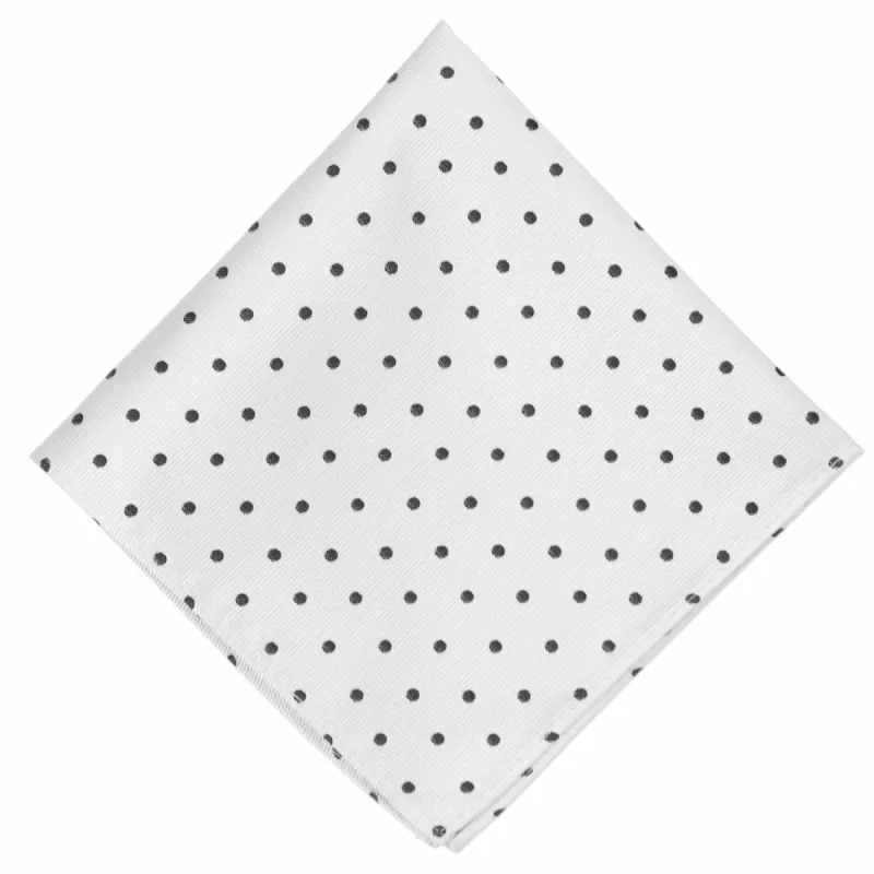 White and Black Polka Dot Pocket Square sold by TieMart