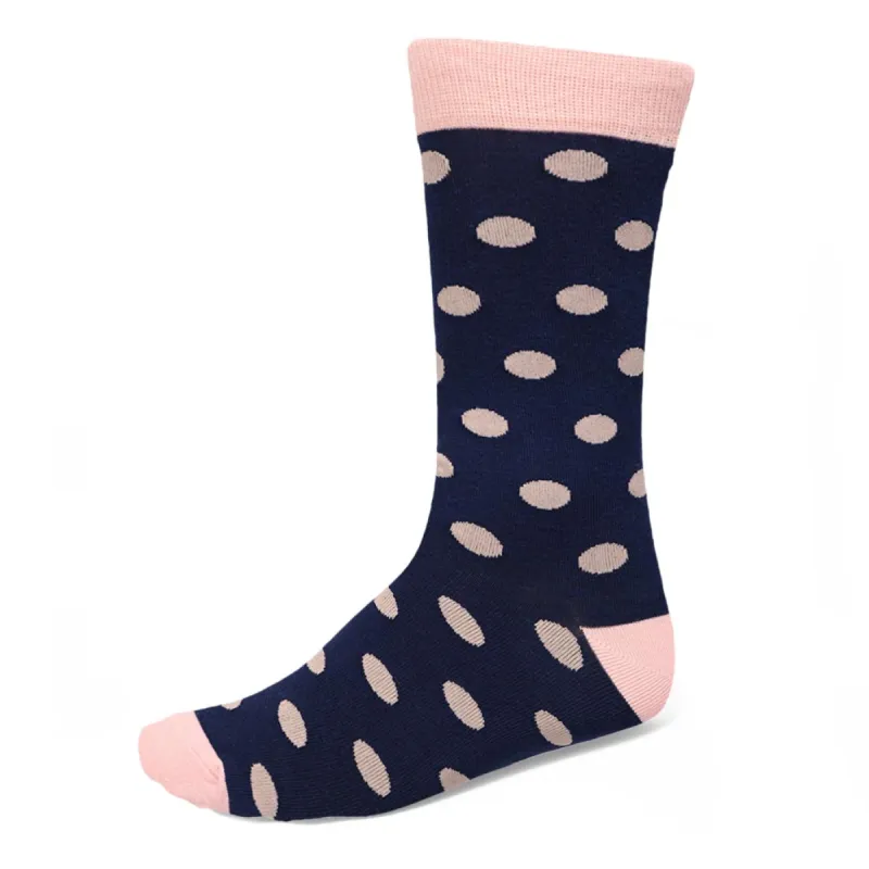 Men's Blush Pink and Navy Blue Polka Dot Socks sold by TieMart