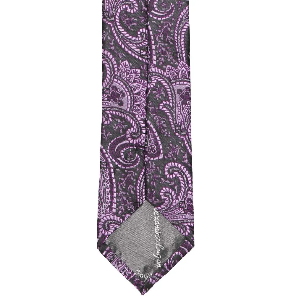Eggplant Purple Clara Paisley Slim Necktie, 2.5" Width sold by TieMart product image thumbnail 4