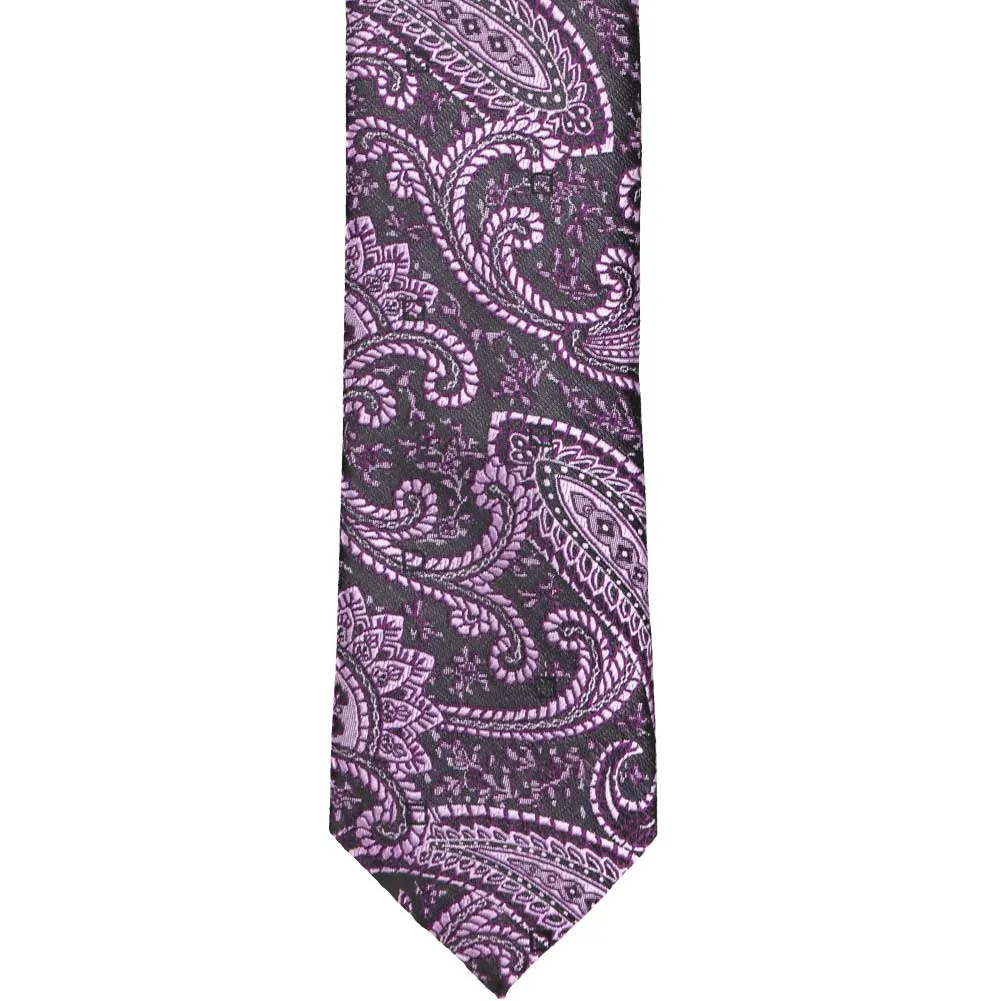 Eggplant Purple Clara Paisley Slim Necktie, 2.5" Width sold by TieMart product image thumbnail 2