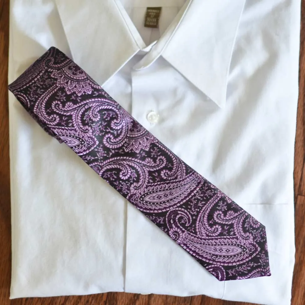 Eggplant Purple Clara Paisley Slim Necktie, 2.5" Width sold by TieMart product image thumbnail 5