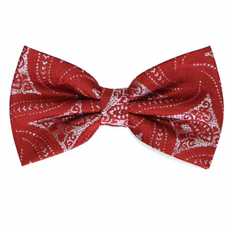 Red and Silver Chadwick Paisley Bow Tie sold by TieMart