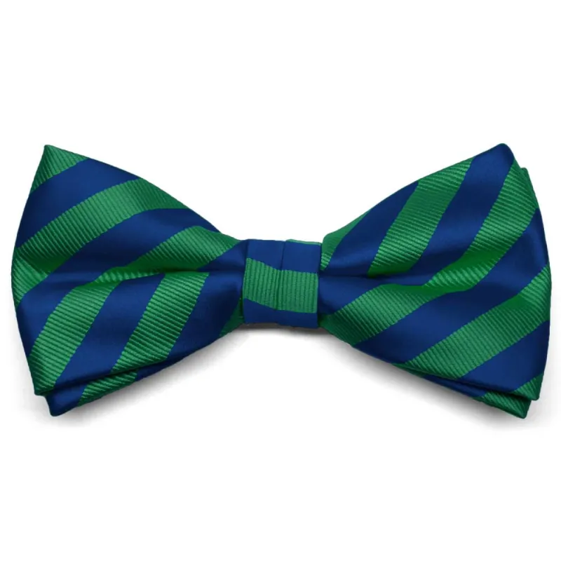 Kelly Green and Royal Blue Formal Striped Bow Tie sold by TieMart