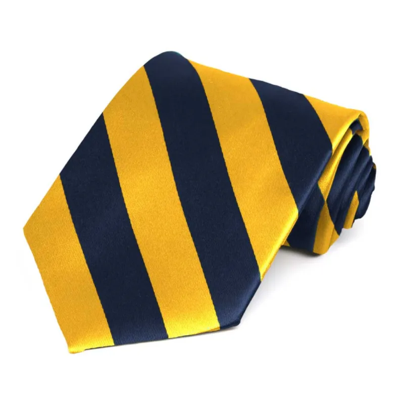 Navy Blue and Golden Yellow Striped Tie sold by TieMart