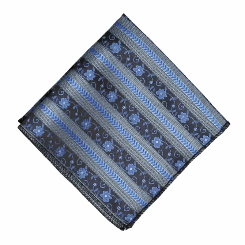 Brilliant Blue Anna Floral Striped Pocket Square sold by TieMart
