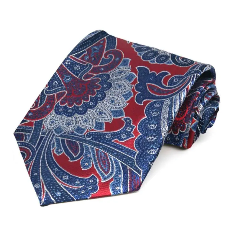 Crimson Red Sergeant Paisley Silk Extra Long Necktie sold by TieMart