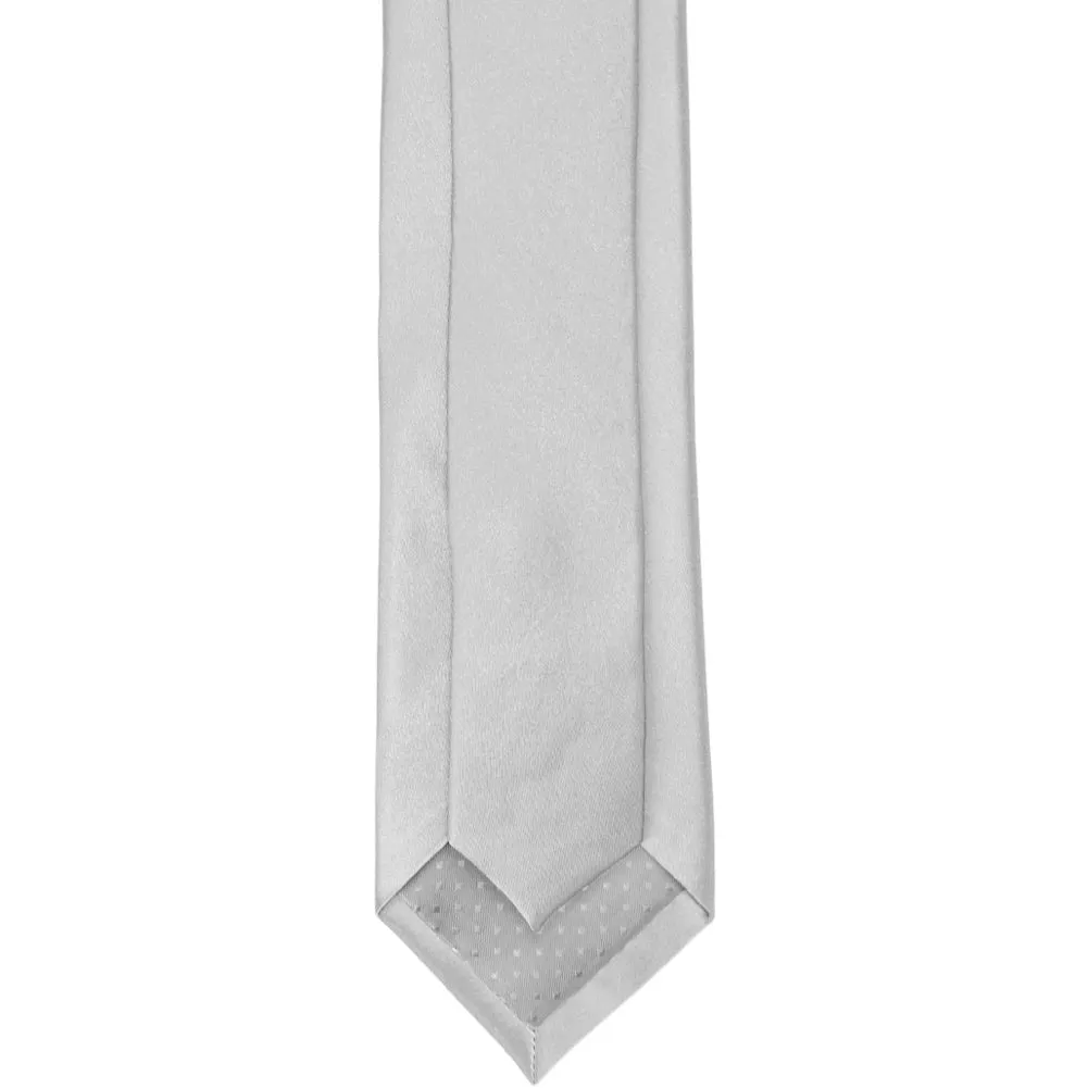 Silver Silk Slim Necktie, 2.5" Width sold by TieMart product image thumbnail 4