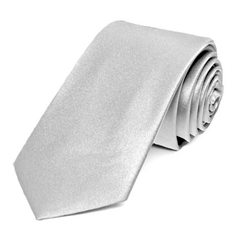 Silver Silk Slim Necktie, 2.5" Width sold by TieMart