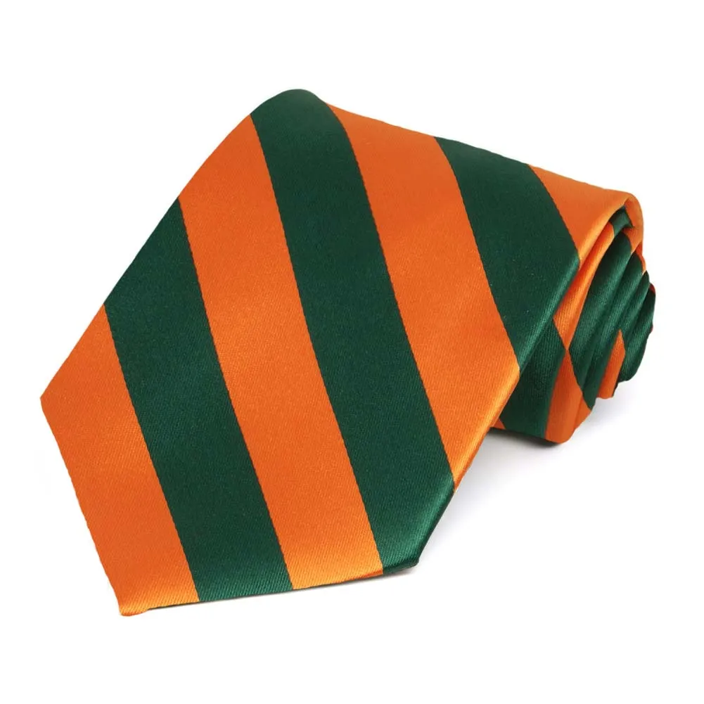 Florida Orange and Dark Green Extra Long Striped Tie sold by TieMart