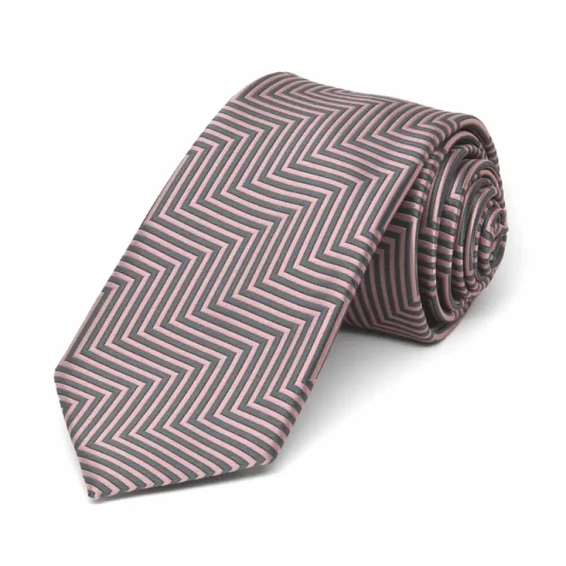 Soft Pink Kimberly Chevron Striped Slim Necktie, 2.5" Width sold by TieMart