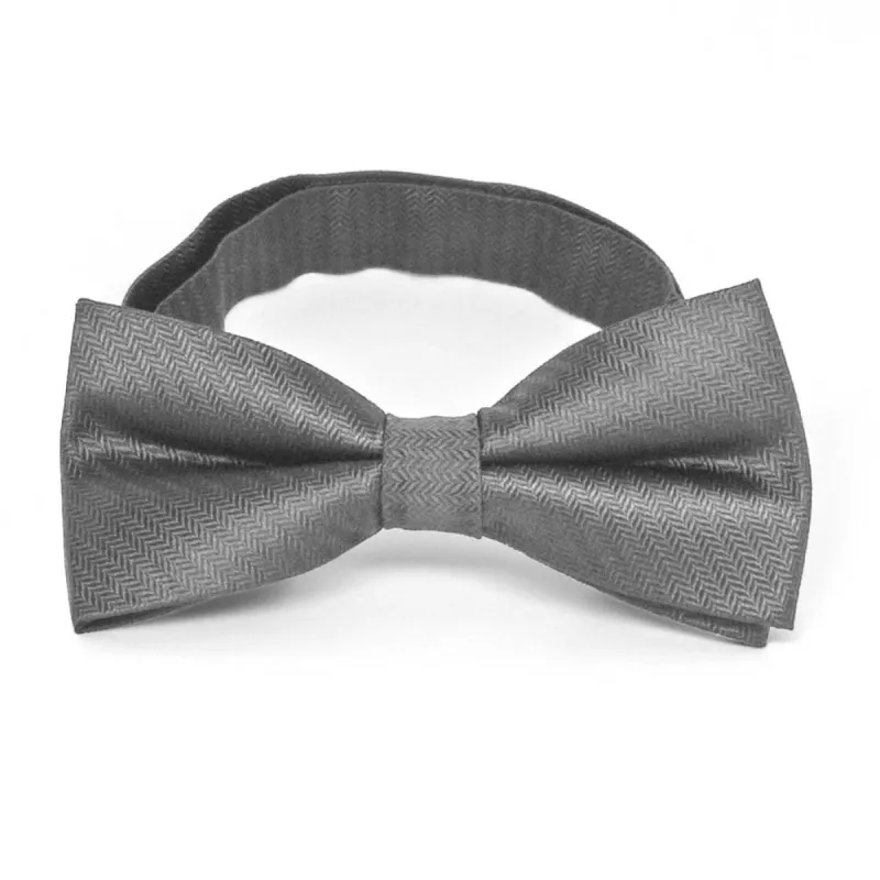 Mercury Silver Herringbone Silk Bow Tie sold by TieMart