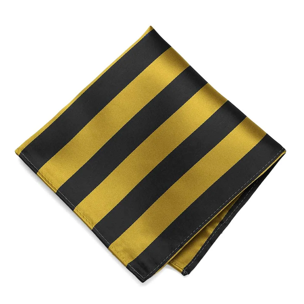 Black and Gold Striped Pocket Square sold by TieMart