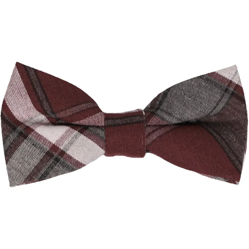 Burgundy and Gray Plaid Bow Tie sold by TieMart