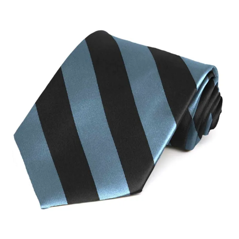 Serene Blue and Black Striped Tie sold by TieMart