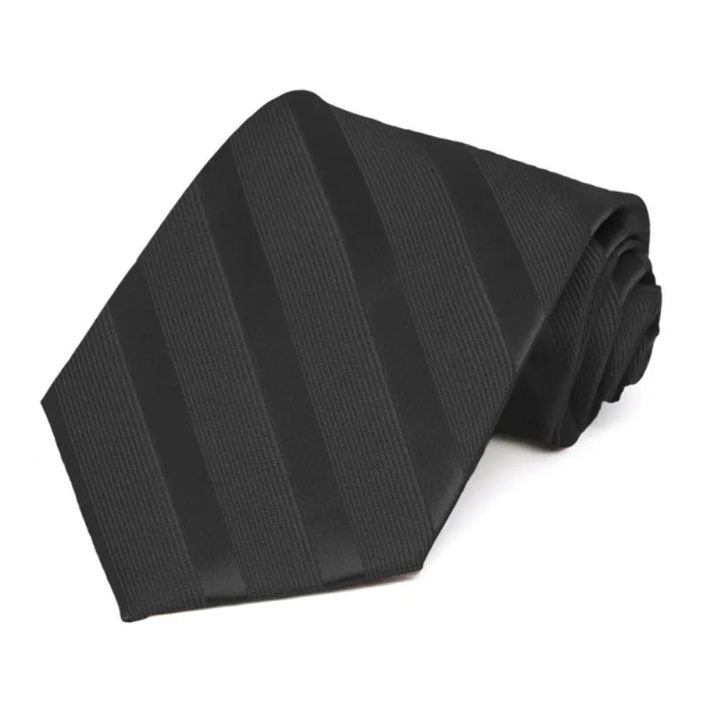 Black Elite Extra Long Striped Necktie sold by TieMart