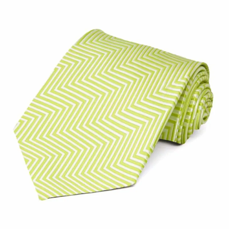Apple Green Kimberly Chevron Striped Necktie sold by TieMart