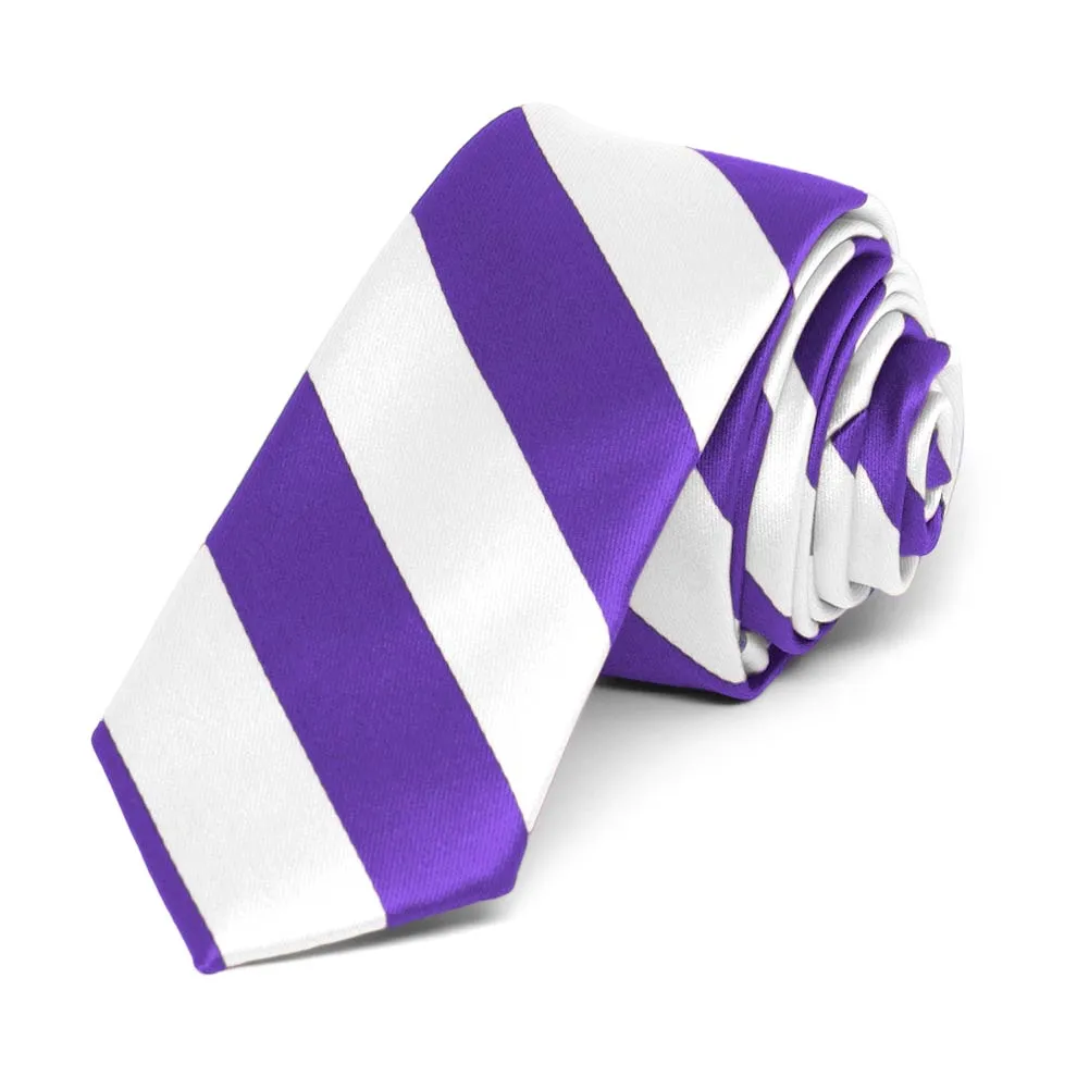 Purple and White Striped Skinny Tie, 2" Width sold by TieMart