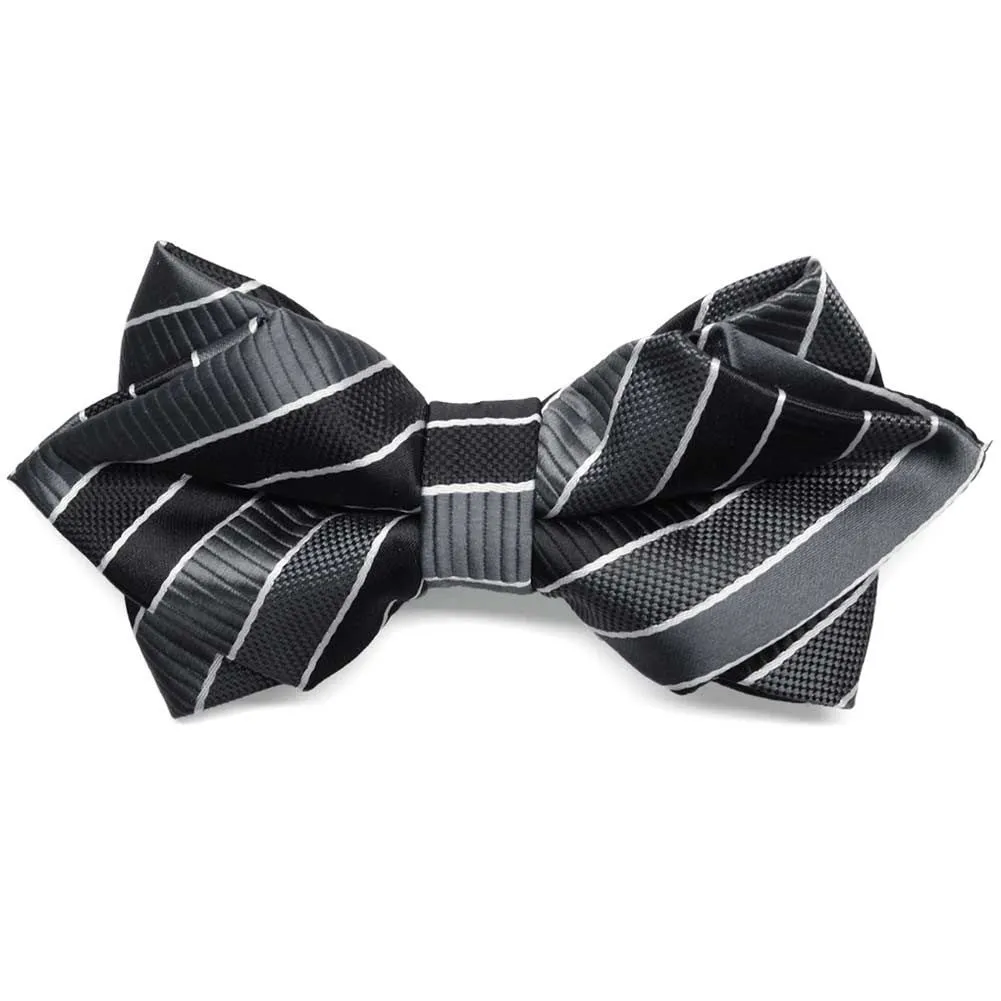 Black Douglas Striped Diamond Tip Bow Tie sold by TieMart