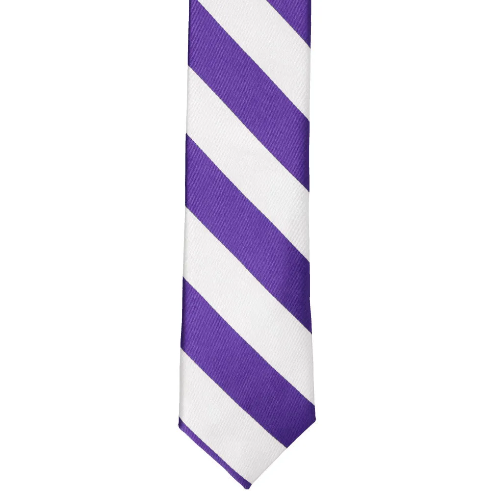 Purple and White Striped Skinny Tie, 2" Width sold by TieMart product image thumbnail 2