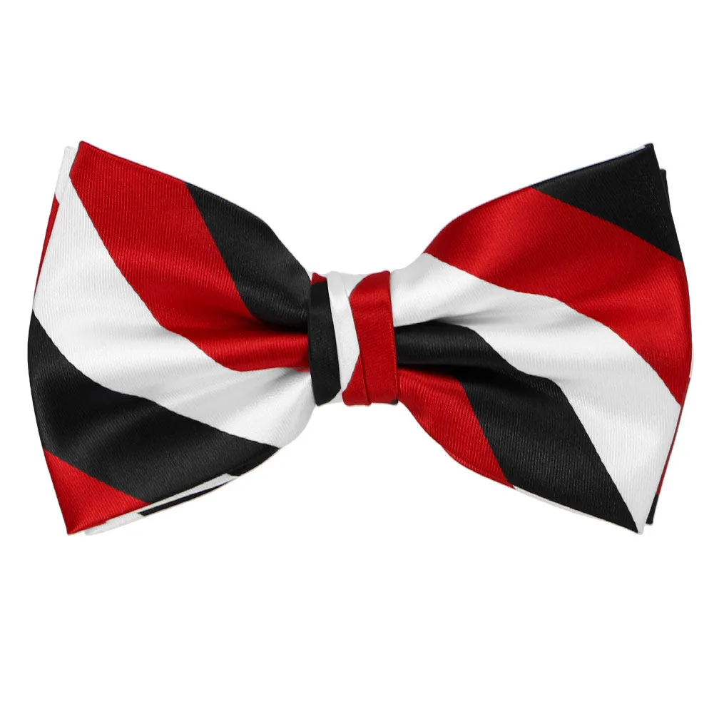 Red, Black and White Striped Bow Tie sold by TieMart